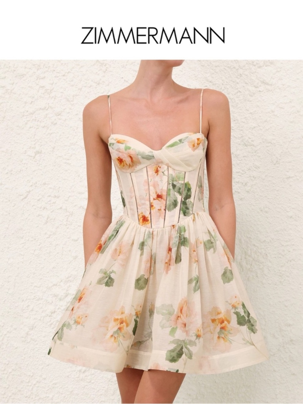 Zimmermann Carousel Floral Linen Corset Minidress